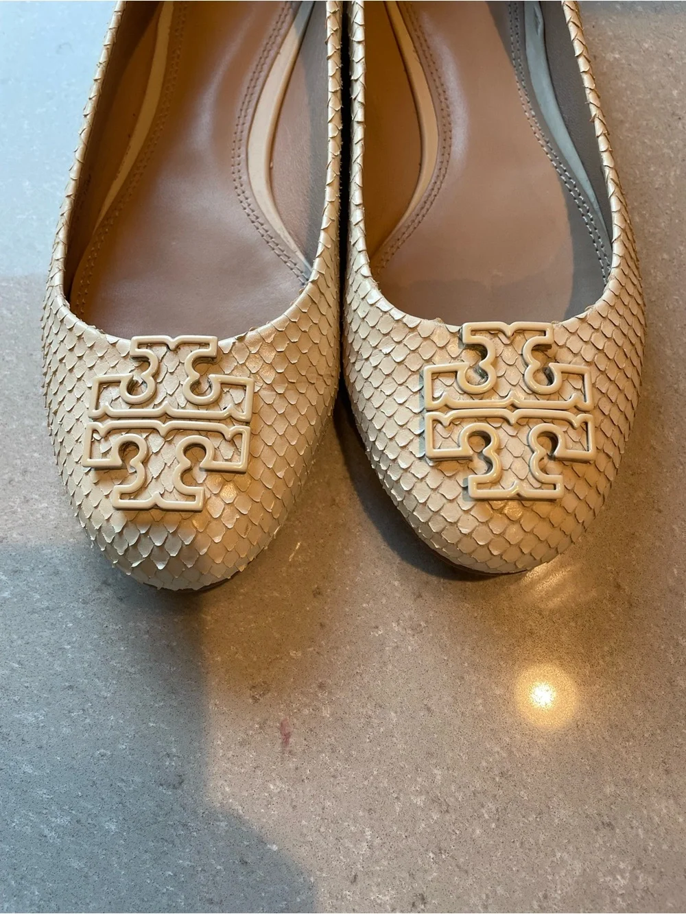 Tory Burch Ivory Snakeskin Texture Flats